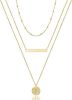 Layered Choker Necklace; Handmade 14K Gold Plated Y Pendant Necklace Multilayer Bar Disc Necklace Adjustable Layering Choker Necklaces for Women