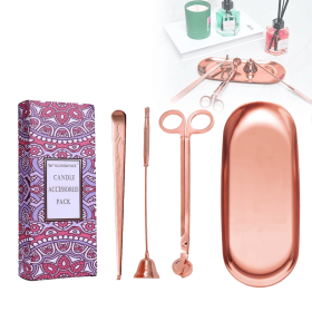 UCINNOVATE 4-in-1 Candle Accessory Set, Storage Tray, Candle Trim, Snuff, Wick Dipper, Care Set for Candle Lovers, Birthday, Christmas Gift -Pink Gold