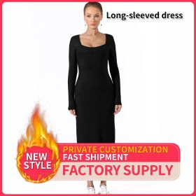 Women's Fashion Simple Solid Color Dress (Option: Black-S)