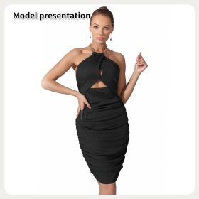 Women's Halter Sleeveless Solid Color Dress (Option: Black-S)