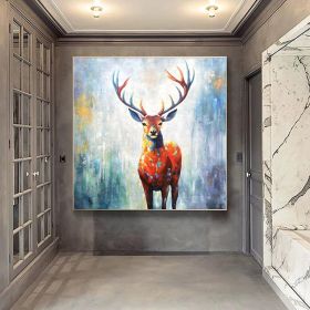Hand Painted Abstract Deer Oil Painting On Canvas Textured Wall Art Animal Painting Textured Painting Abstract Wall Art Textured Wall Decor Gift (size: 80x80cm)