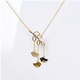 We R Family Necklace Includes 3 Birds Together (Color: YELLOW GOLD)