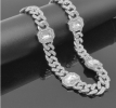 Hip Hop 12MM Iced Out  Square Crystal Cuban Chain Necklace Bracelet For Men Women Jewelry